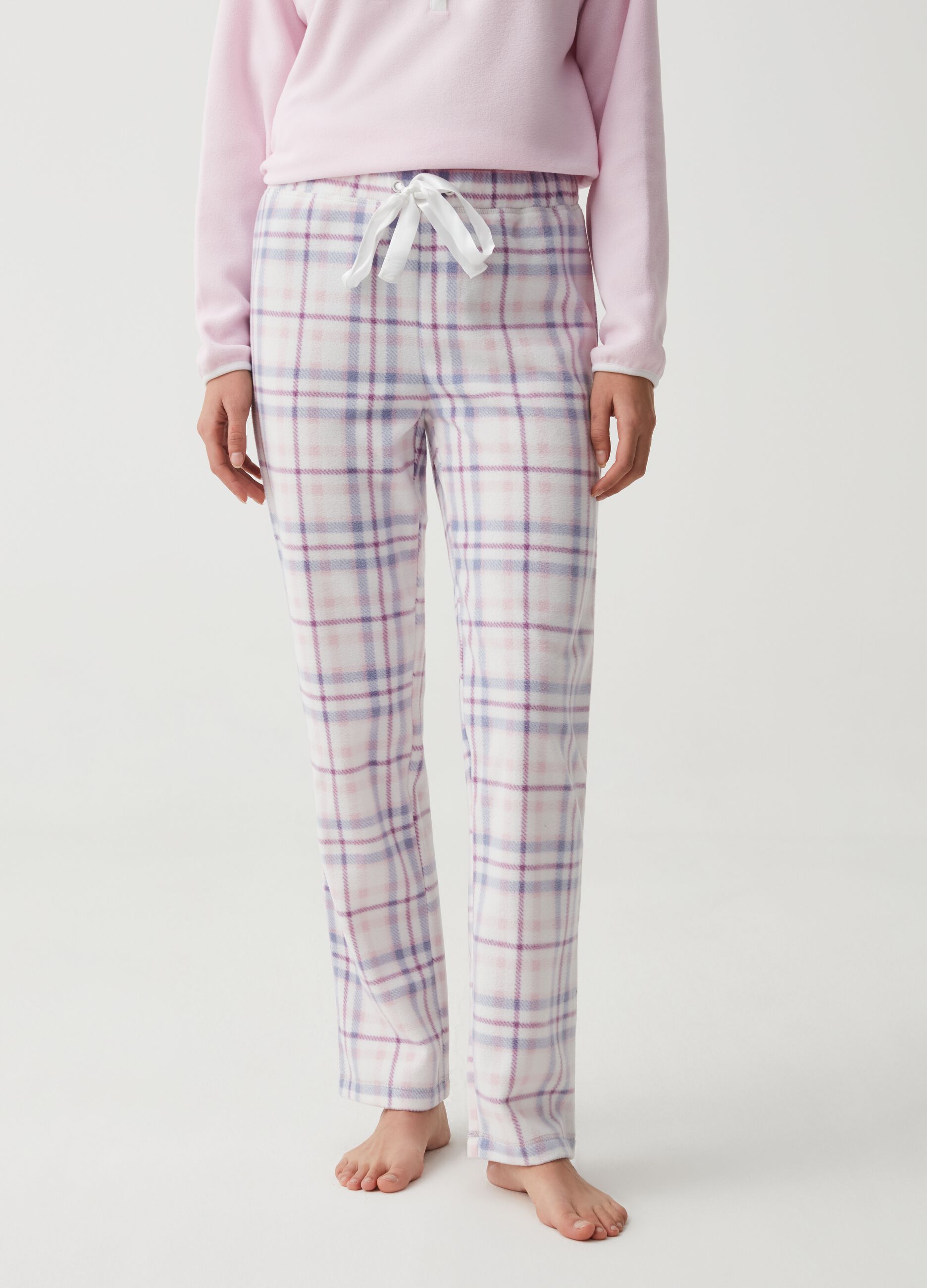 Pantalón pijama de tejido polar estampado cuadros