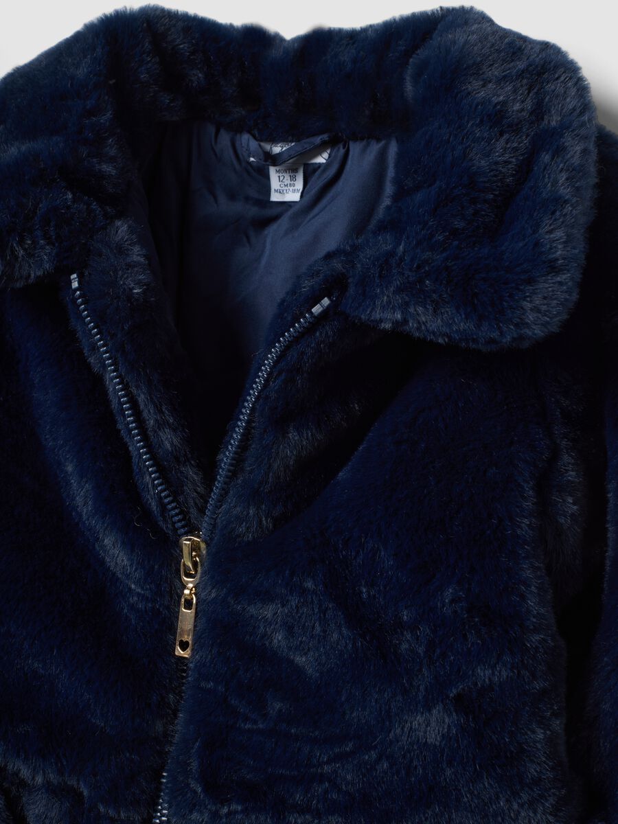 Giacca blu imbottita effetto peluche con zip_2