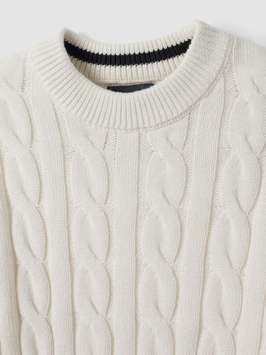 White pure cotton cable-knit oversized jumper for boys_2