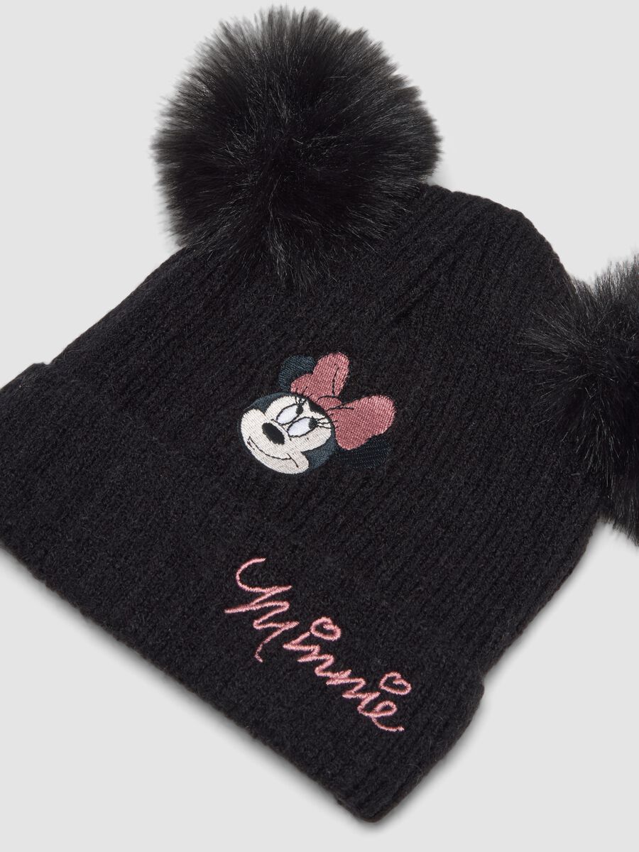 Cappello nero con pompon e ricamo Minnie_2