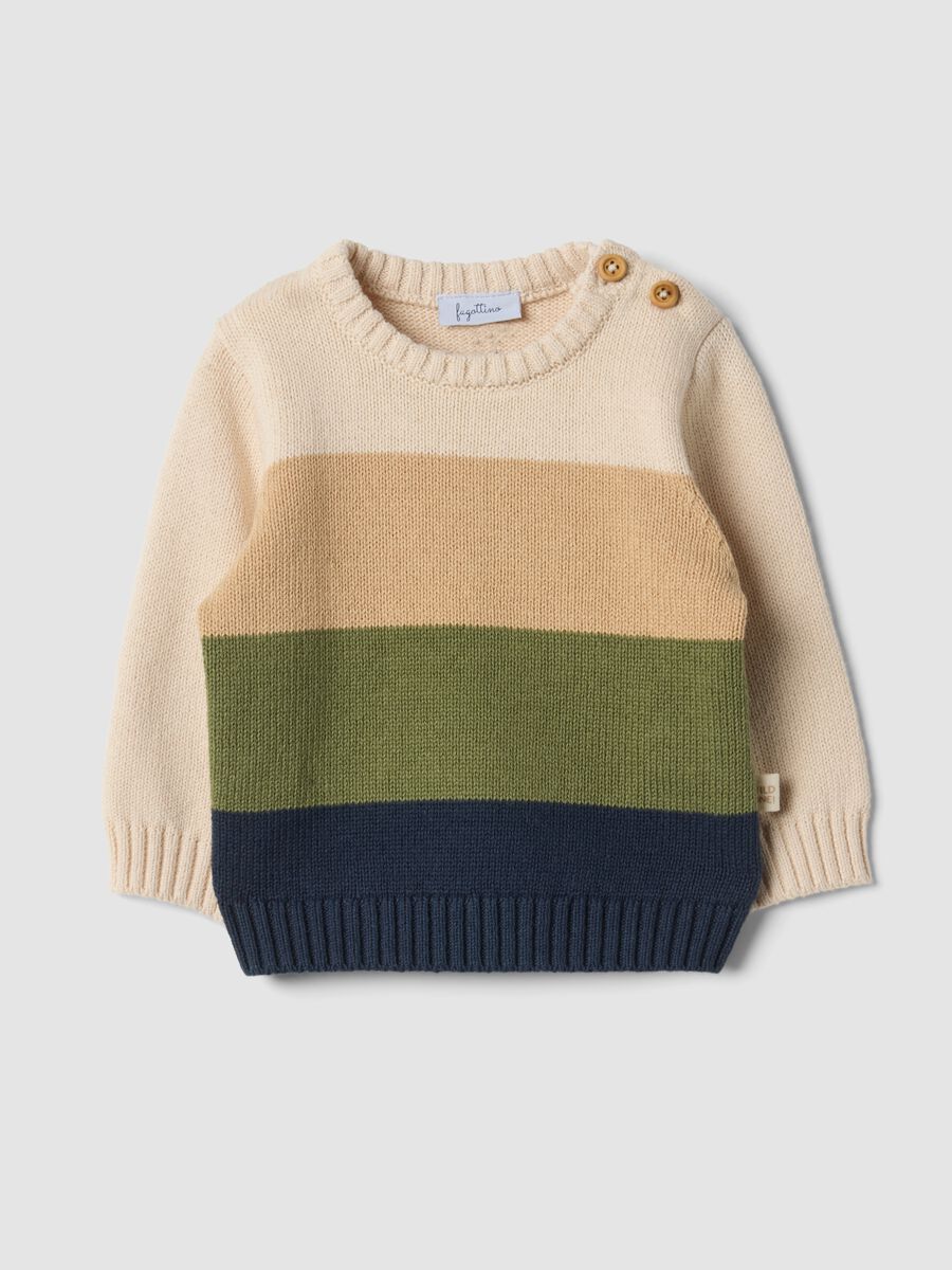 Multicolour striped pure cotton crew-neck baby top_0