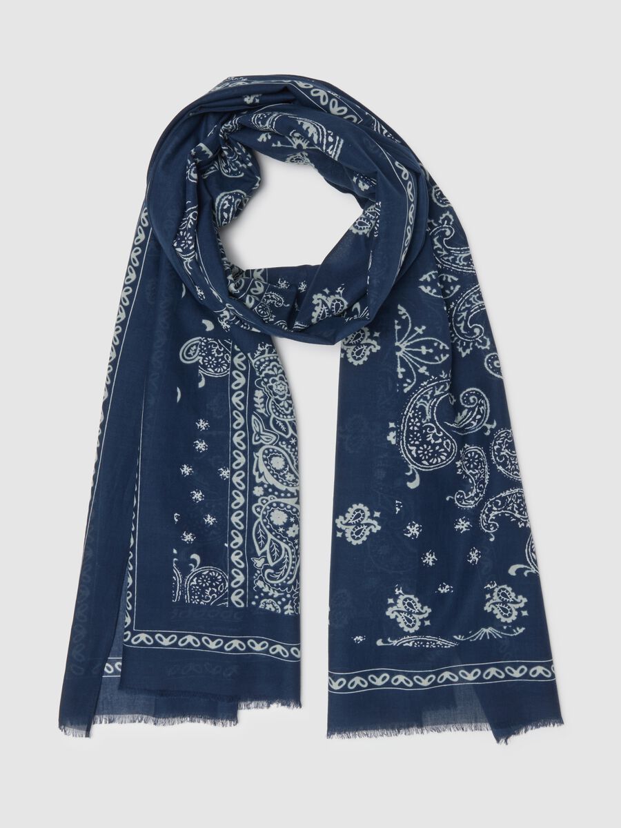 Blaue Baumwollschal mit Paisleymuster_0