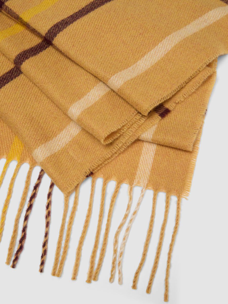 Yellow and blue wool-blend checked scarf_2
