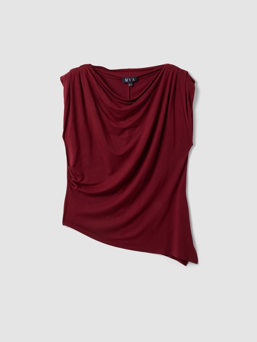 Rotes T-Shirt aus Stretch-Viskose mit drapiertem Ausschnitt_0