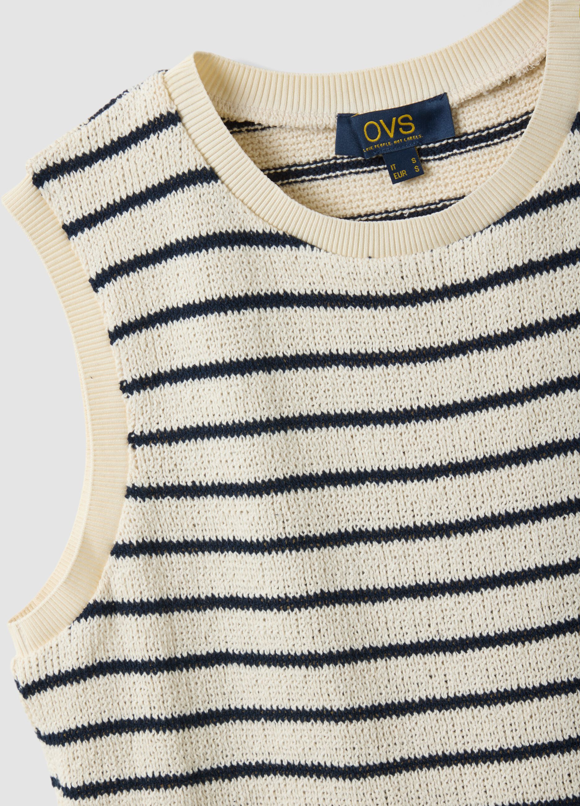 Regular-fit striped cotton-blend gilet in black and white