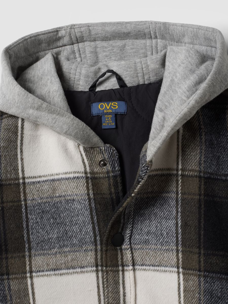 Grey checked hooded padded shacket_2