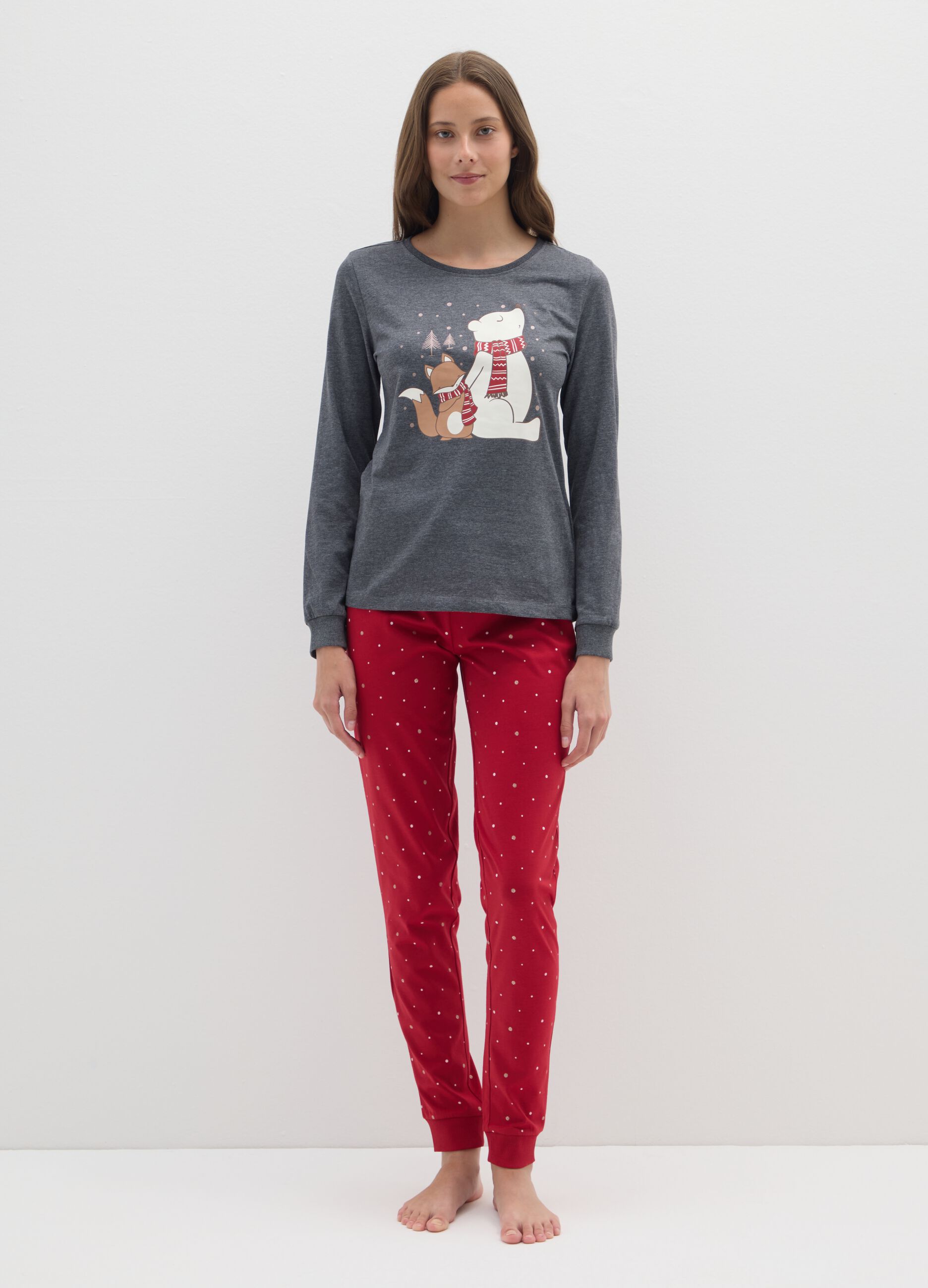 Multicolour pyjamas in pure cotton regular fit with polka dots