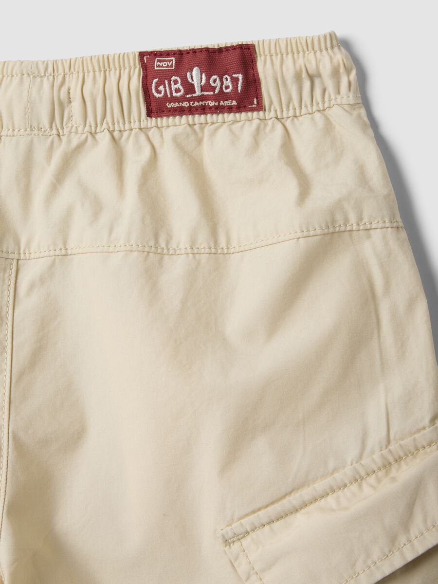 Beige pure cotton cargo shorts_3