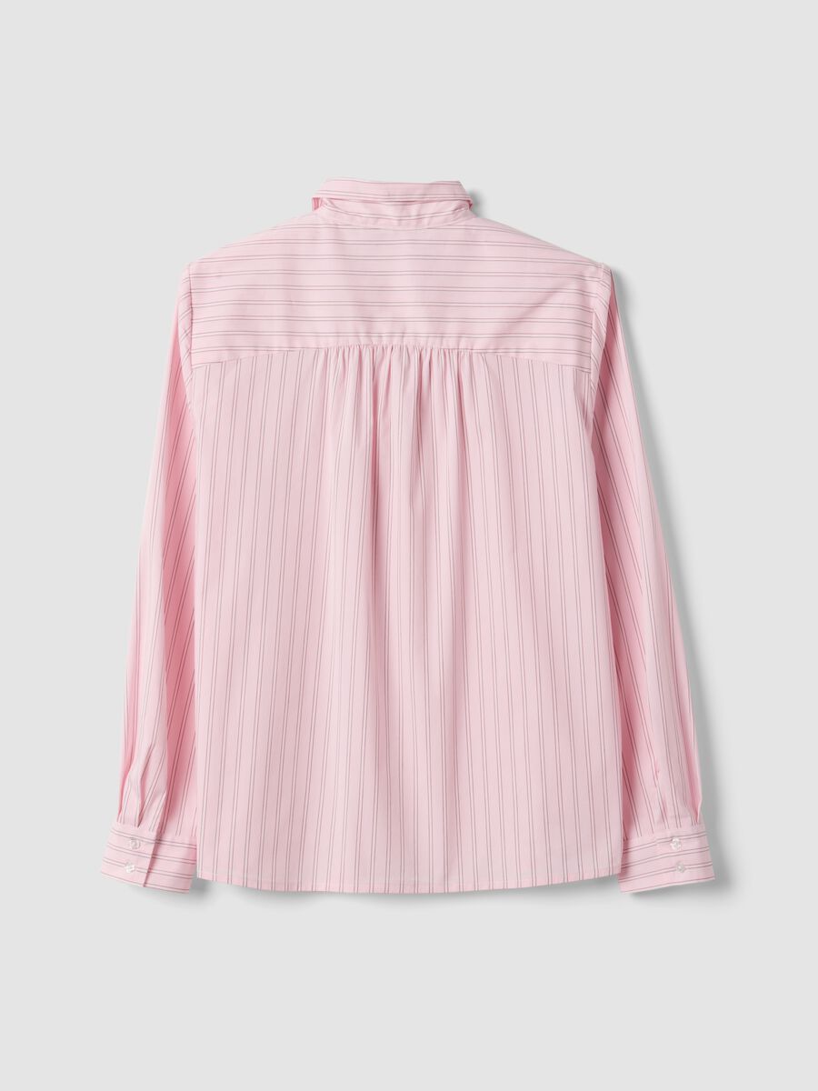 Camicia rosa in cotone elasticizzato a righe con fiocco over fit_6