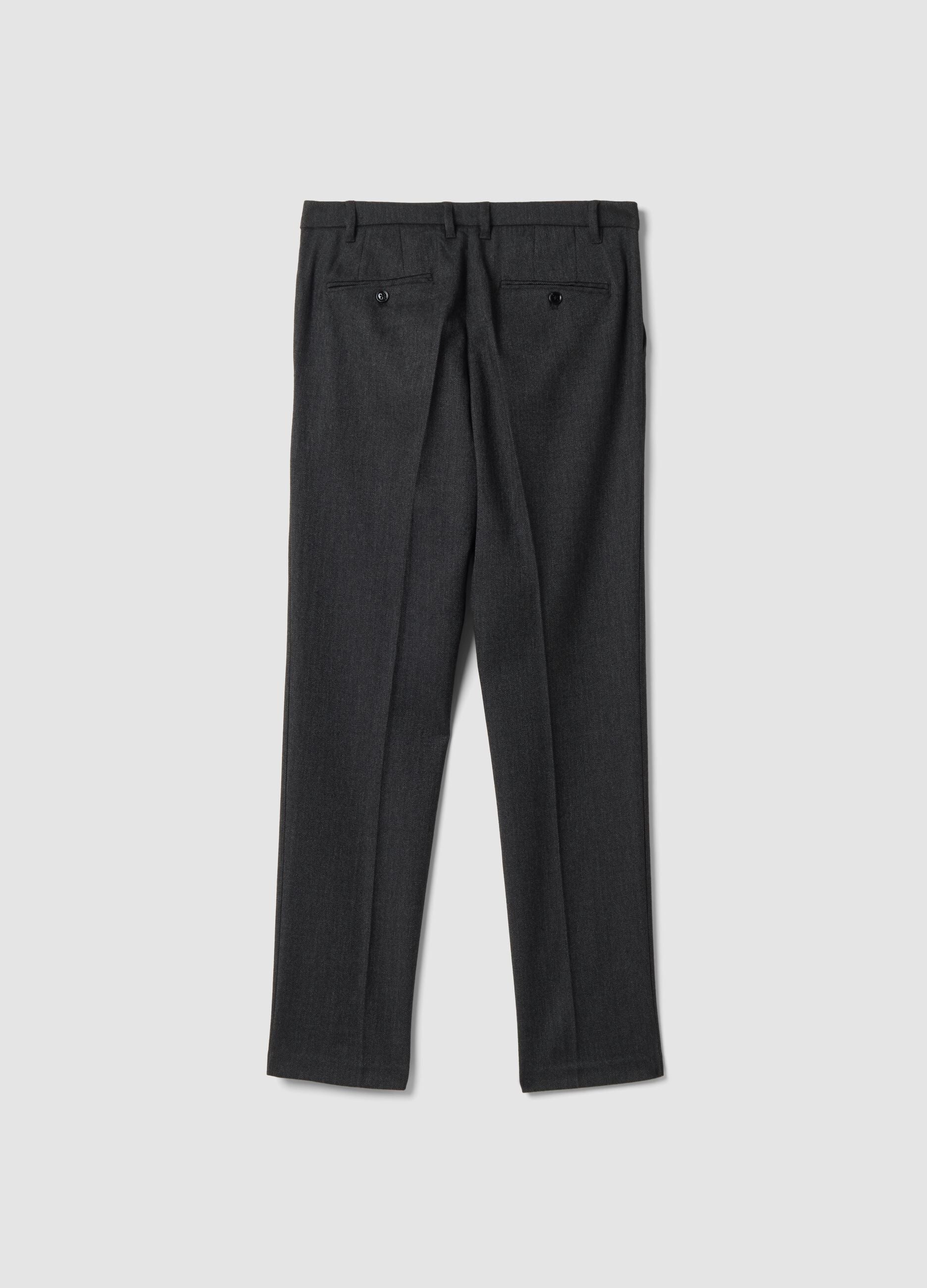 Grau-schwarze Slim-Fit-Chinohose aus stretchiger Viskose