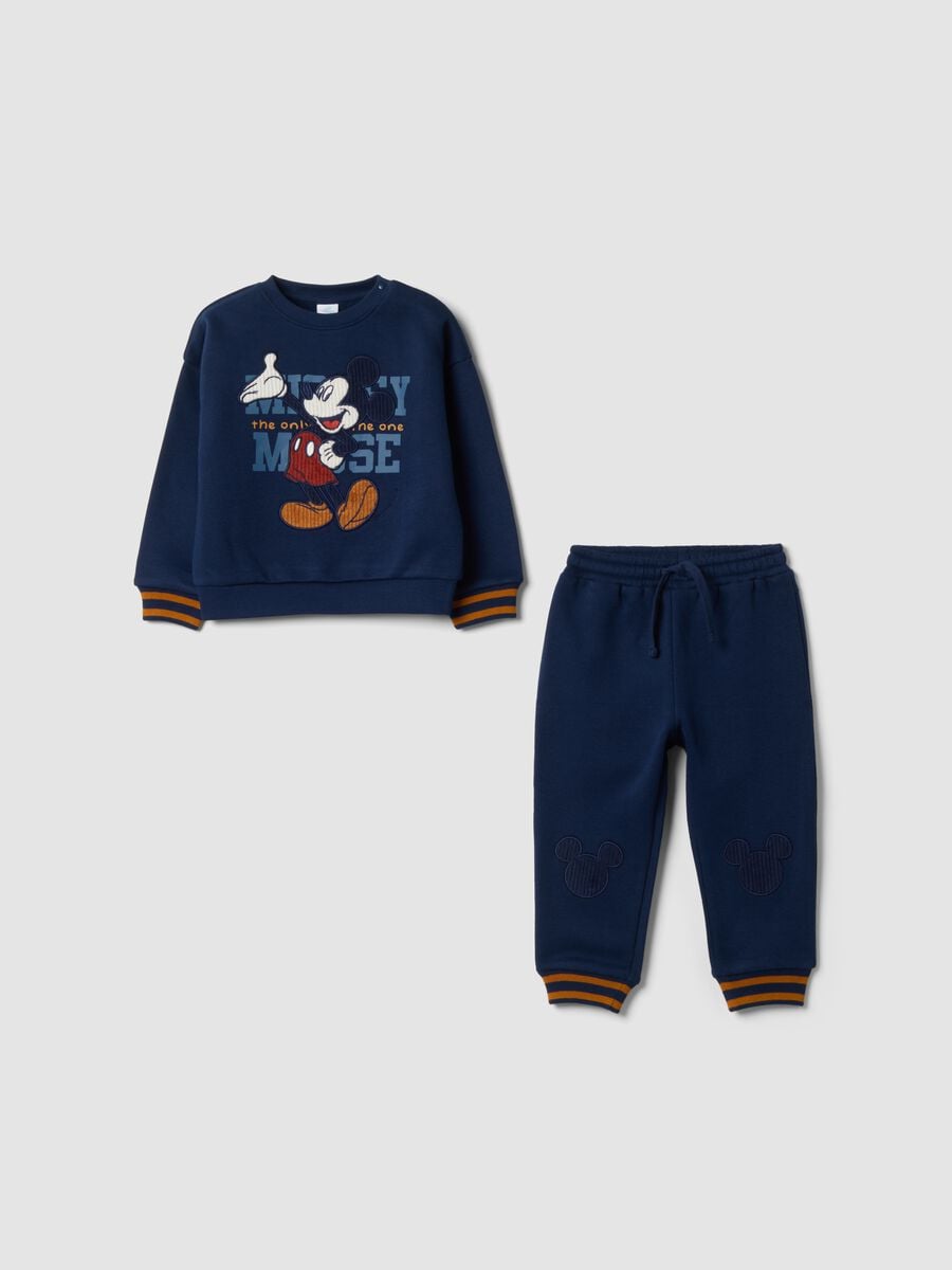 Blue organic cotton-blend jogger set with Mickey print_0