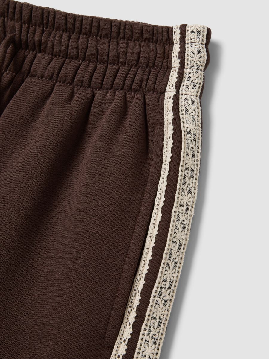 Brown cotton-blend wide-leg trousers with lace embroidery_6