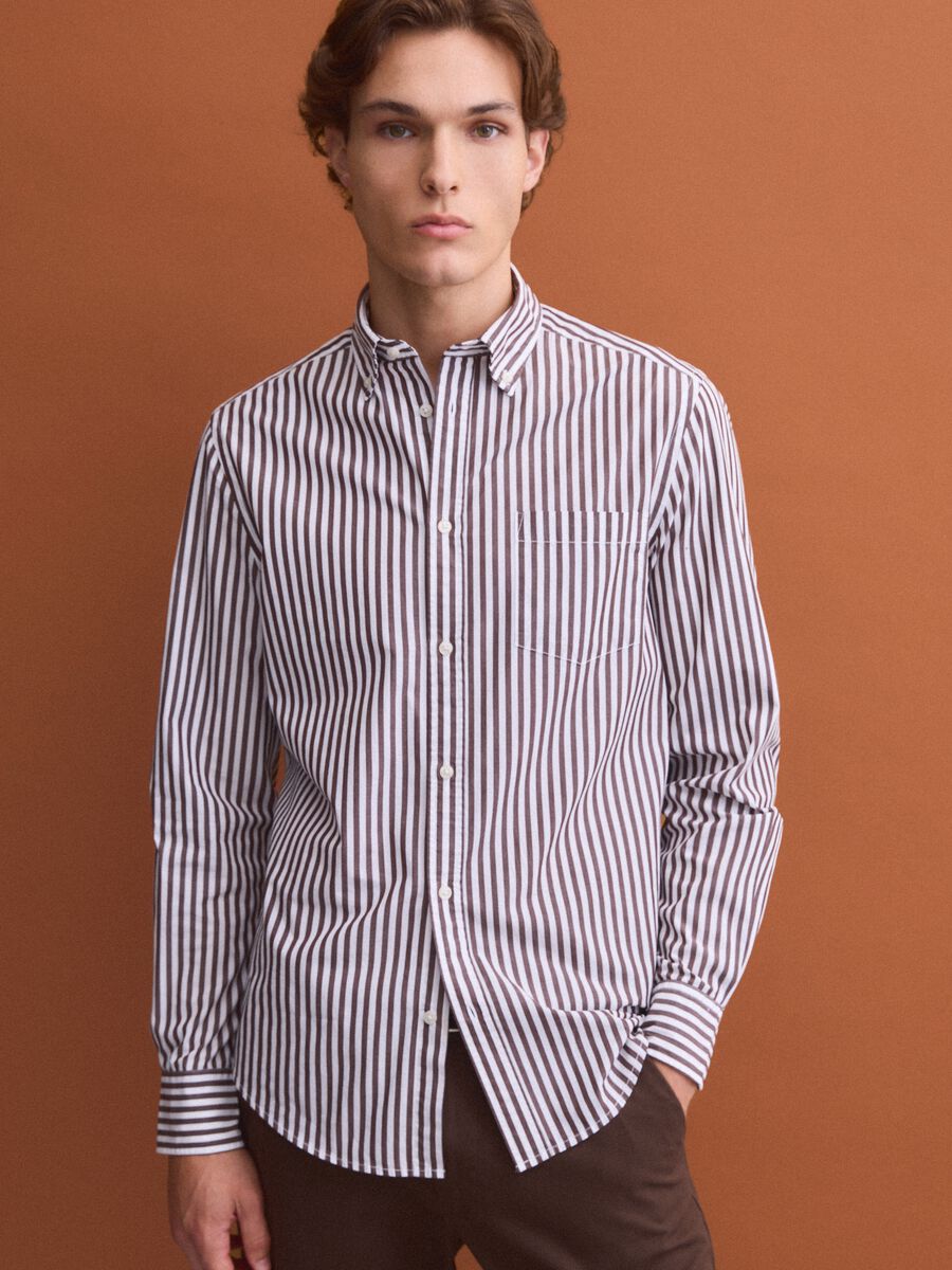 White pure cotton poplin striped shirt, regular fit_0