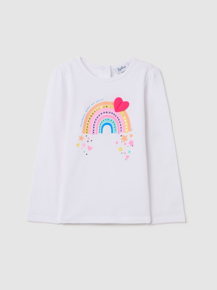 Long-sleeved T-shirt with diamant&eacute;s and rainbow print_0