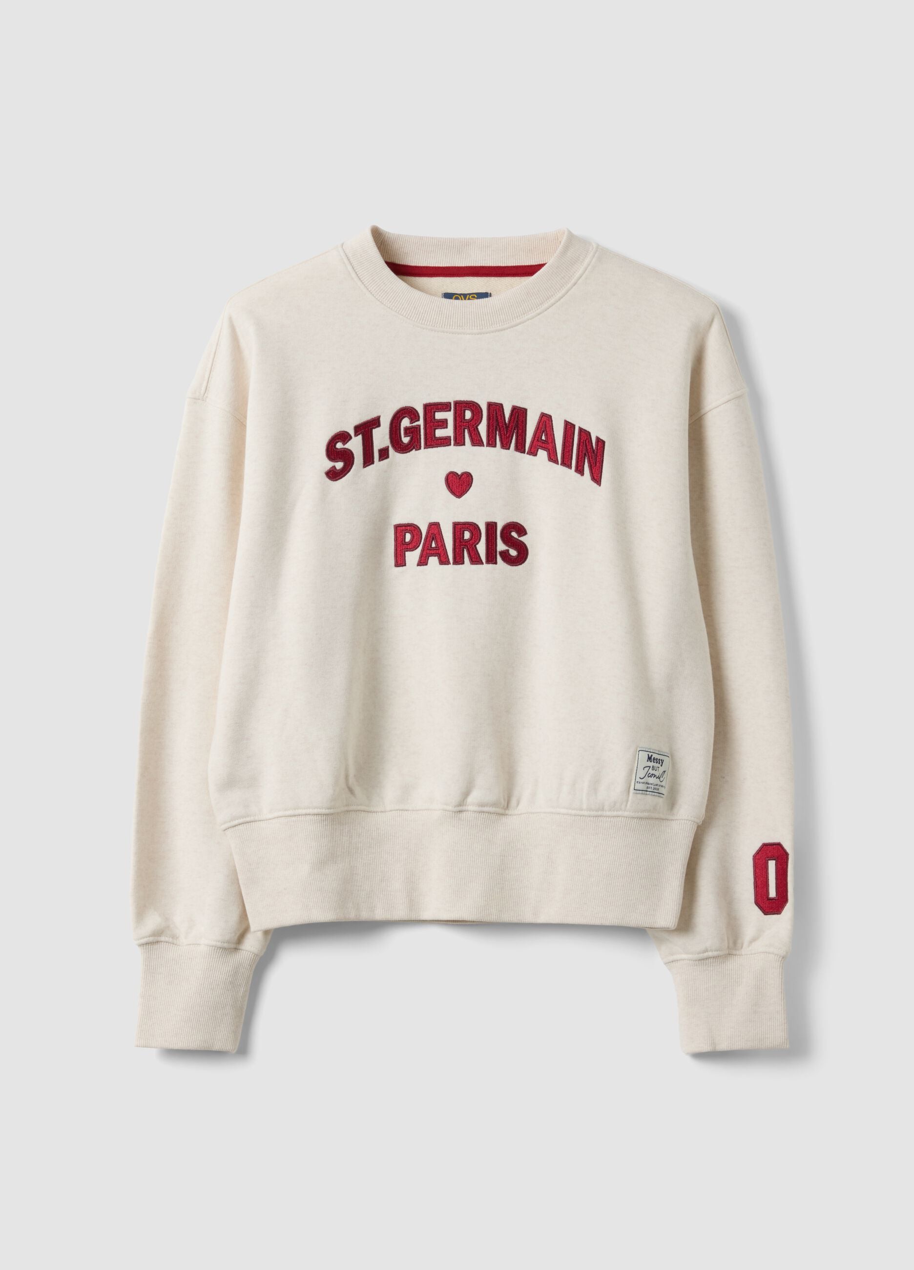 Beige cotton-blend crew-neck sweatshirt with Paris print for girls