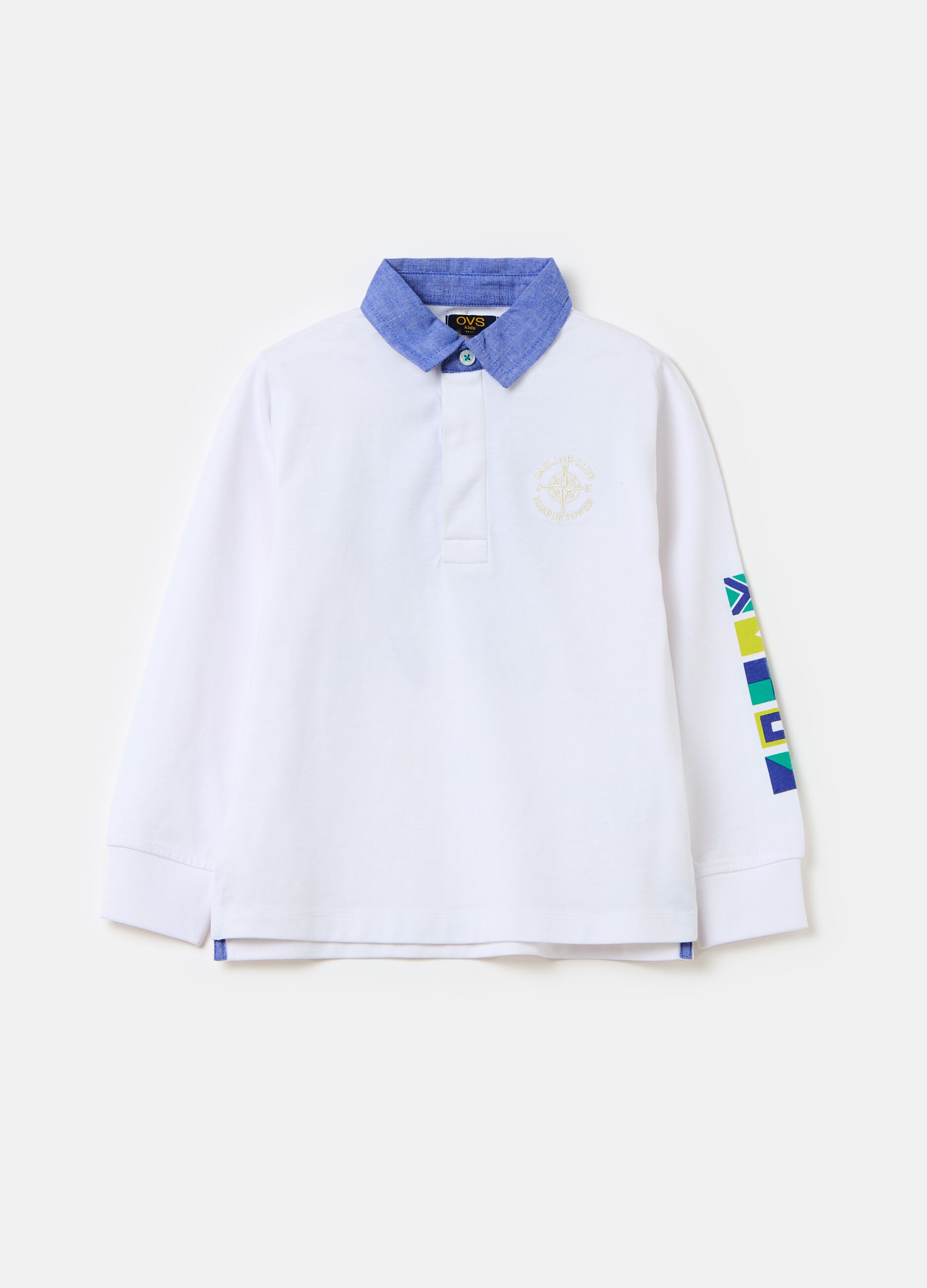Polo shirt with long sleeves and embroidery