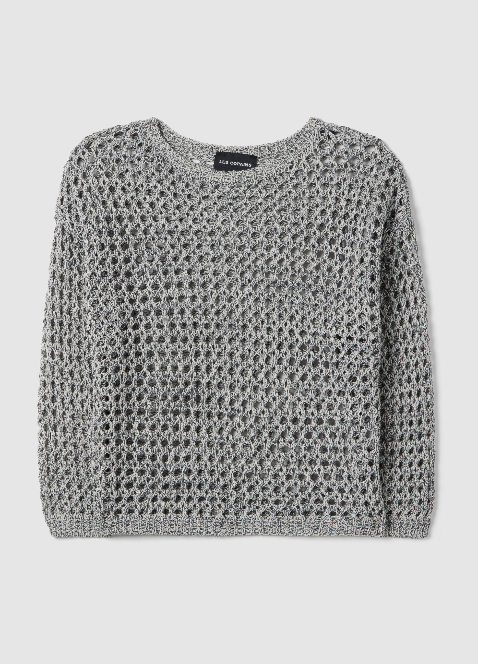 Grey cotton blend jumper with mesh pattern