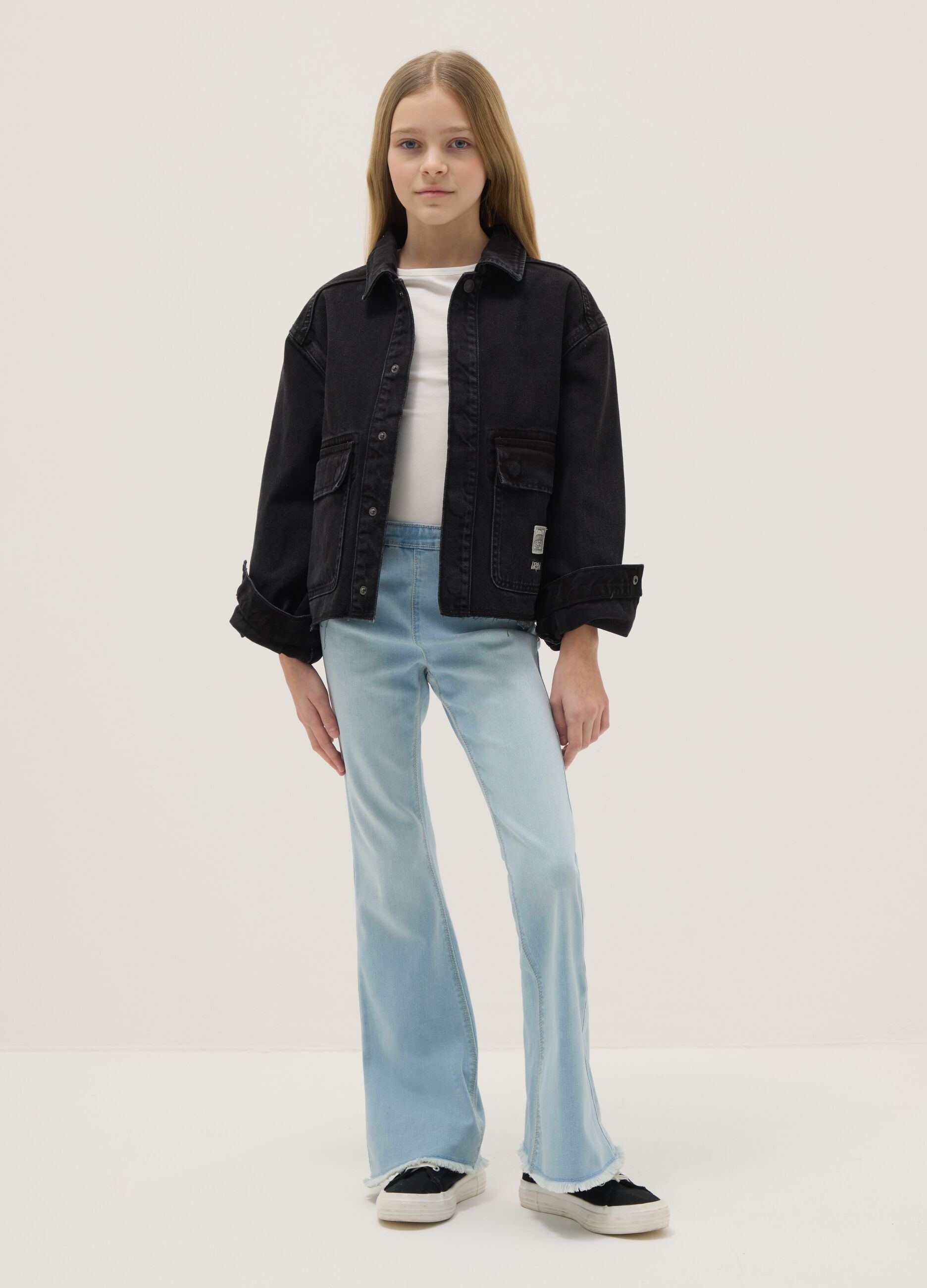 Girls' Stretch Cotton Flare Jeggings in Blue