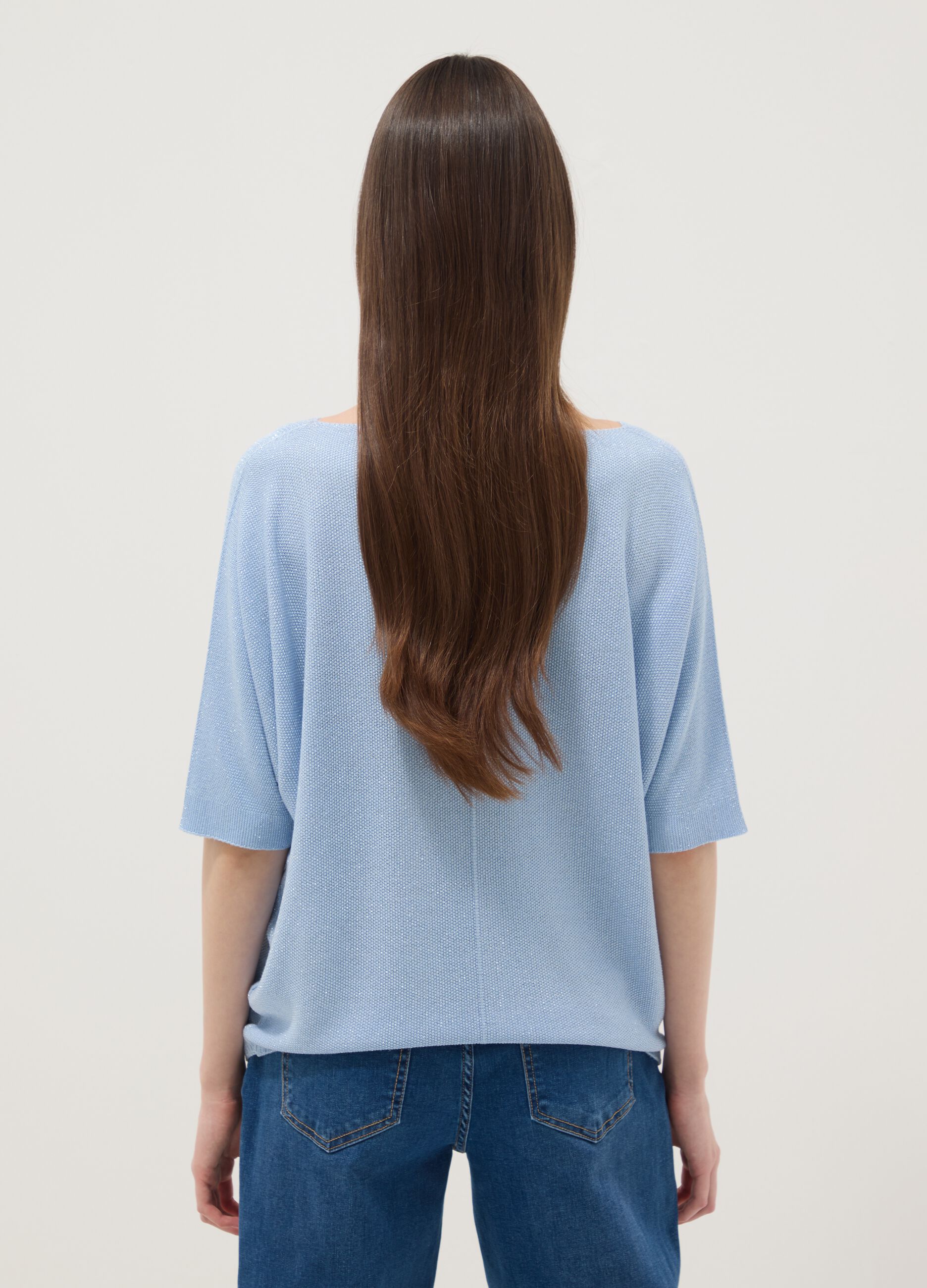 Light blue viscose-blend regular-fit T-shirt