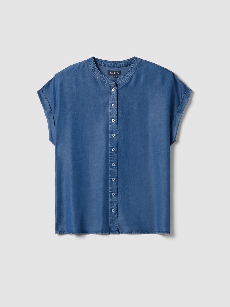 Blaue Bluse aus reinem Lyocell in Regular Fit mit Stehkragen_4