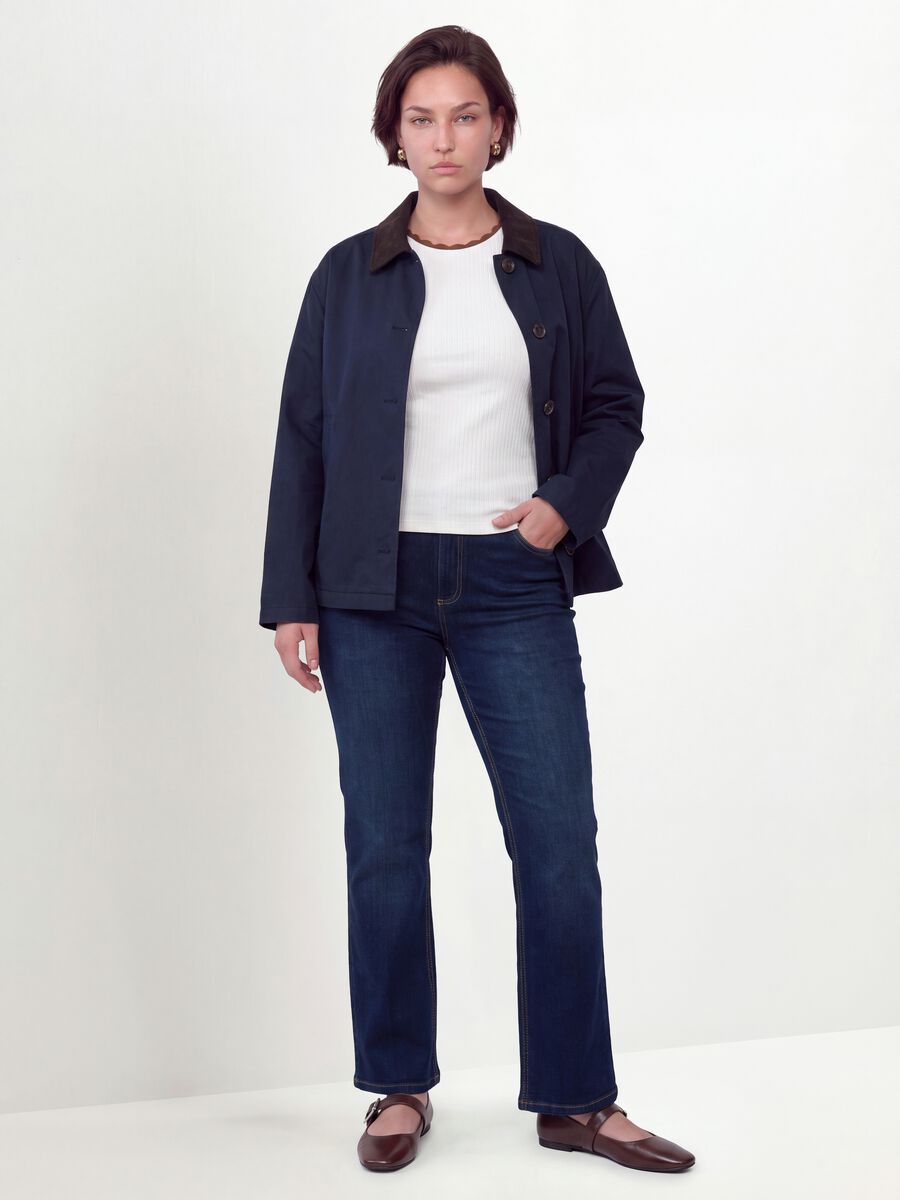 Blue pure cotton jacket with contrasting collar, regular fit_2