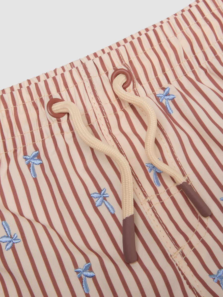 Baby Pink Striped Boxer Swim Shorts with Embroidery_2