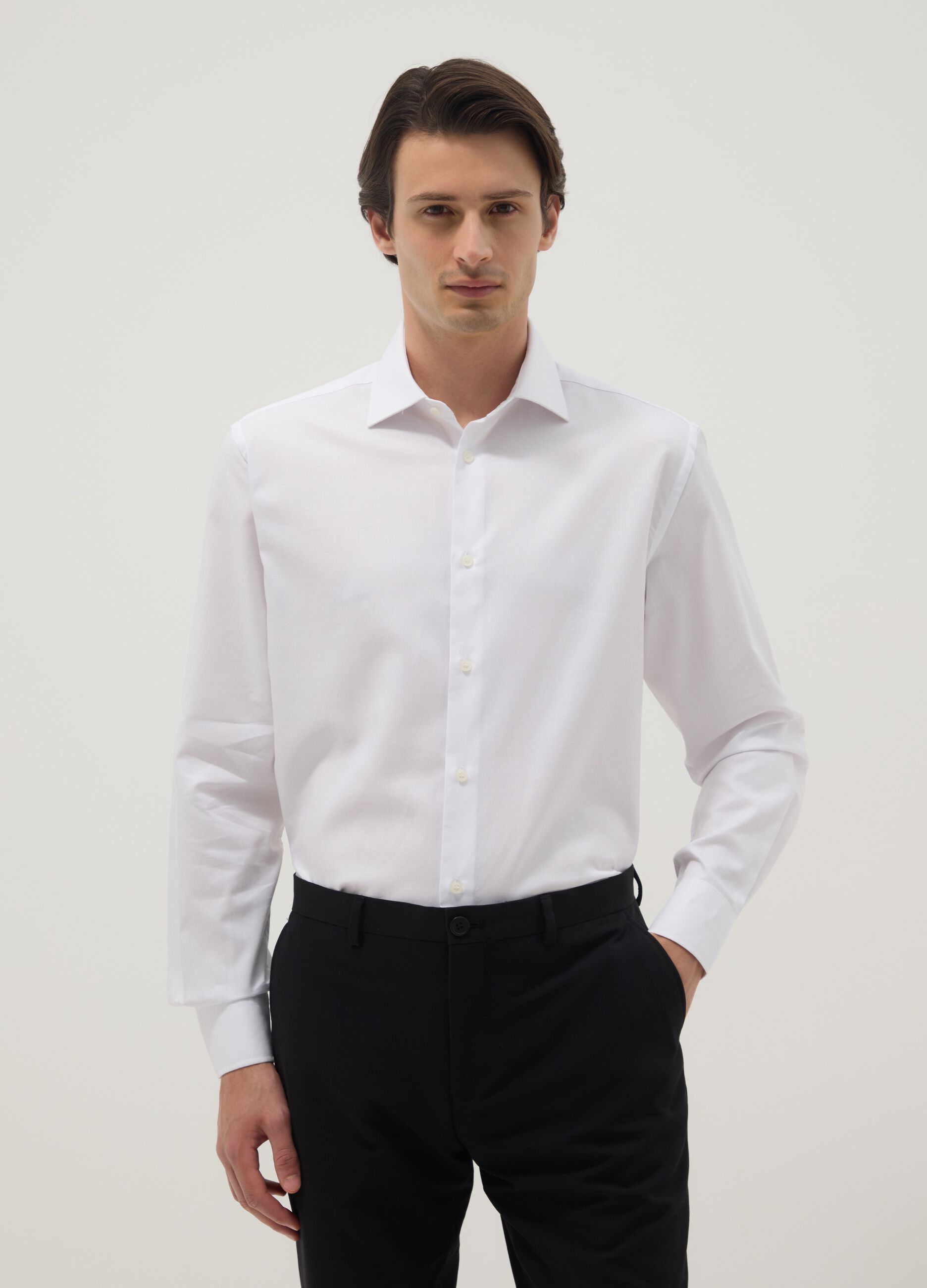 White pure cotton long sleeve shirt regular fit