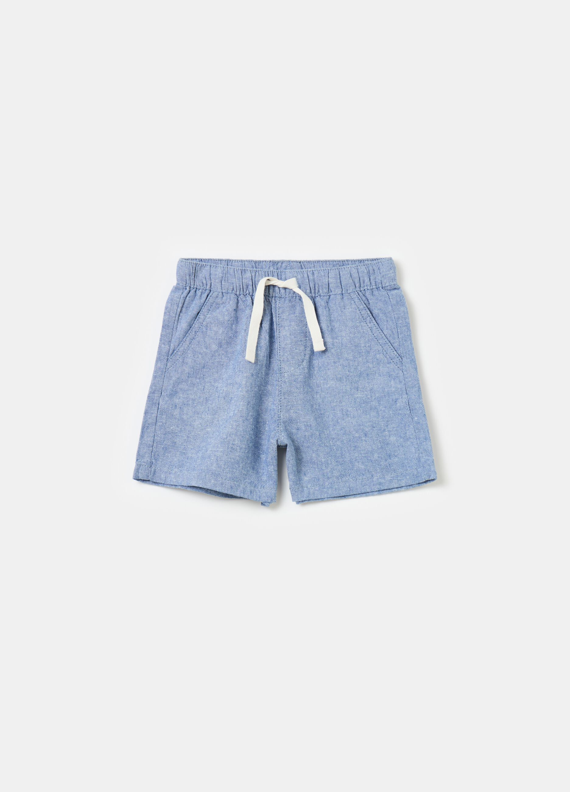 Bermuda shorts in linen and cotton with drawstring