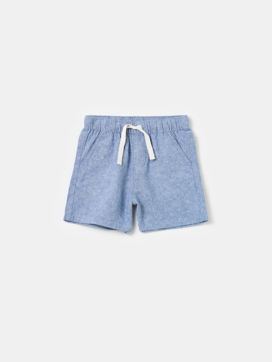 Bermuda shorts in linen and cotton with drawstring_0