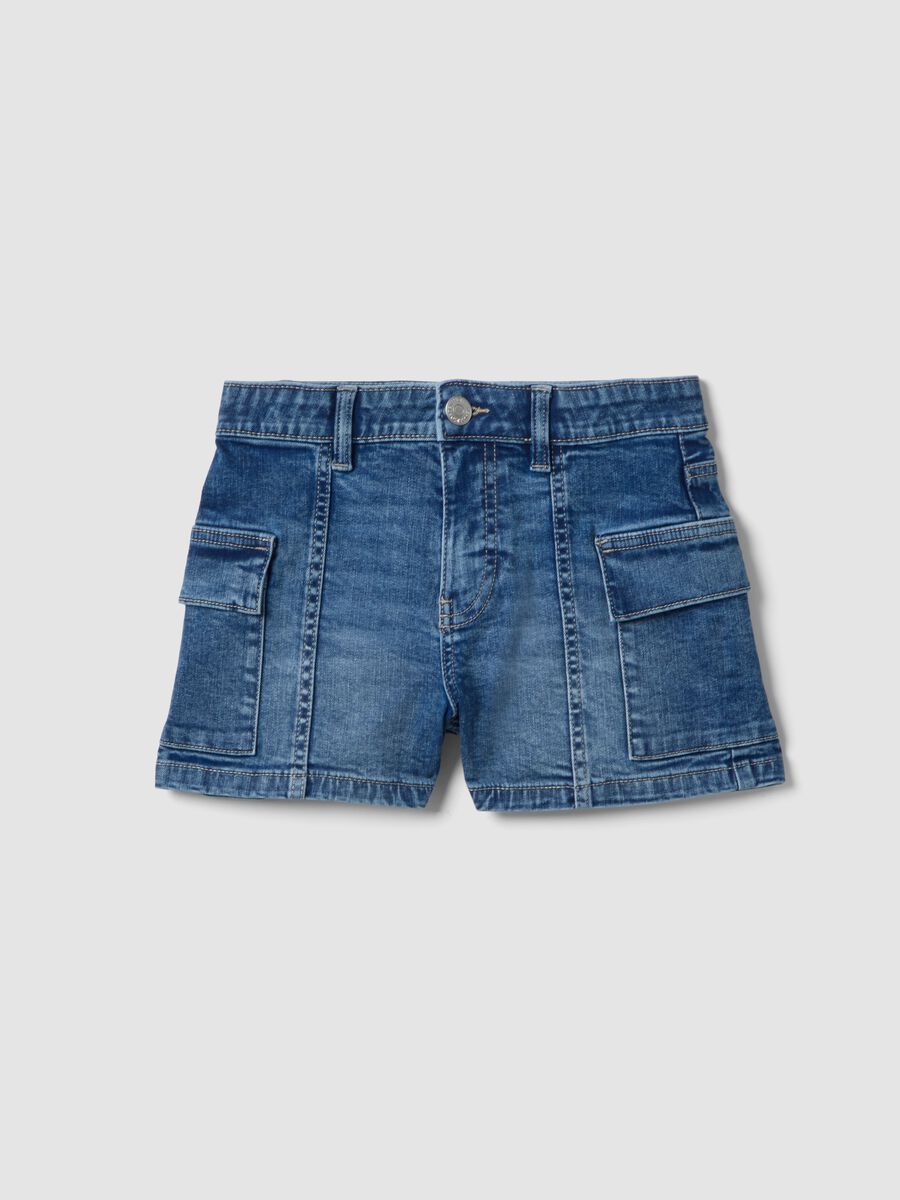 Blaue Denim-Cargo-Shorts f&uuml;r M&auml;dchen aus Stretch-Baumwolle, Slim Fit_3
