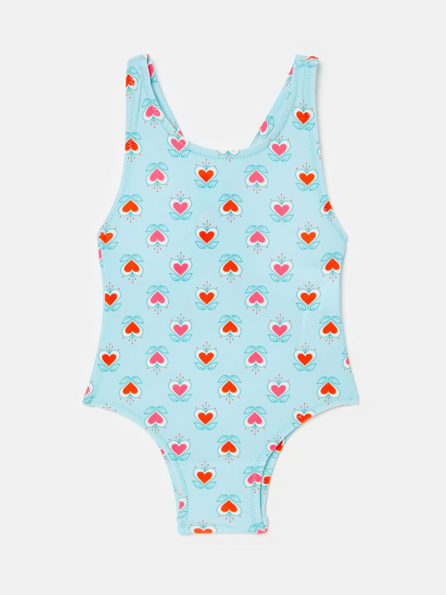 One-piece swimsuit with floral hearts print_0