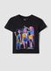 Schwarzes T-Shirt aus reiner Baumwolle mit K-Pop Demon Hunters Print f&uuml;r M&auml;dchen_0