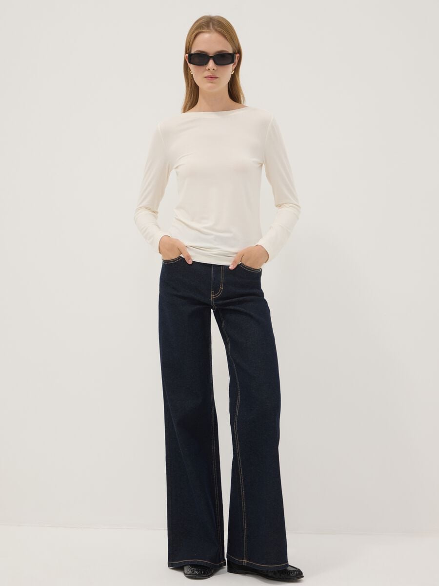 Blaue Wide-Leg-Jeans aus Stretch-Baumwolle_0