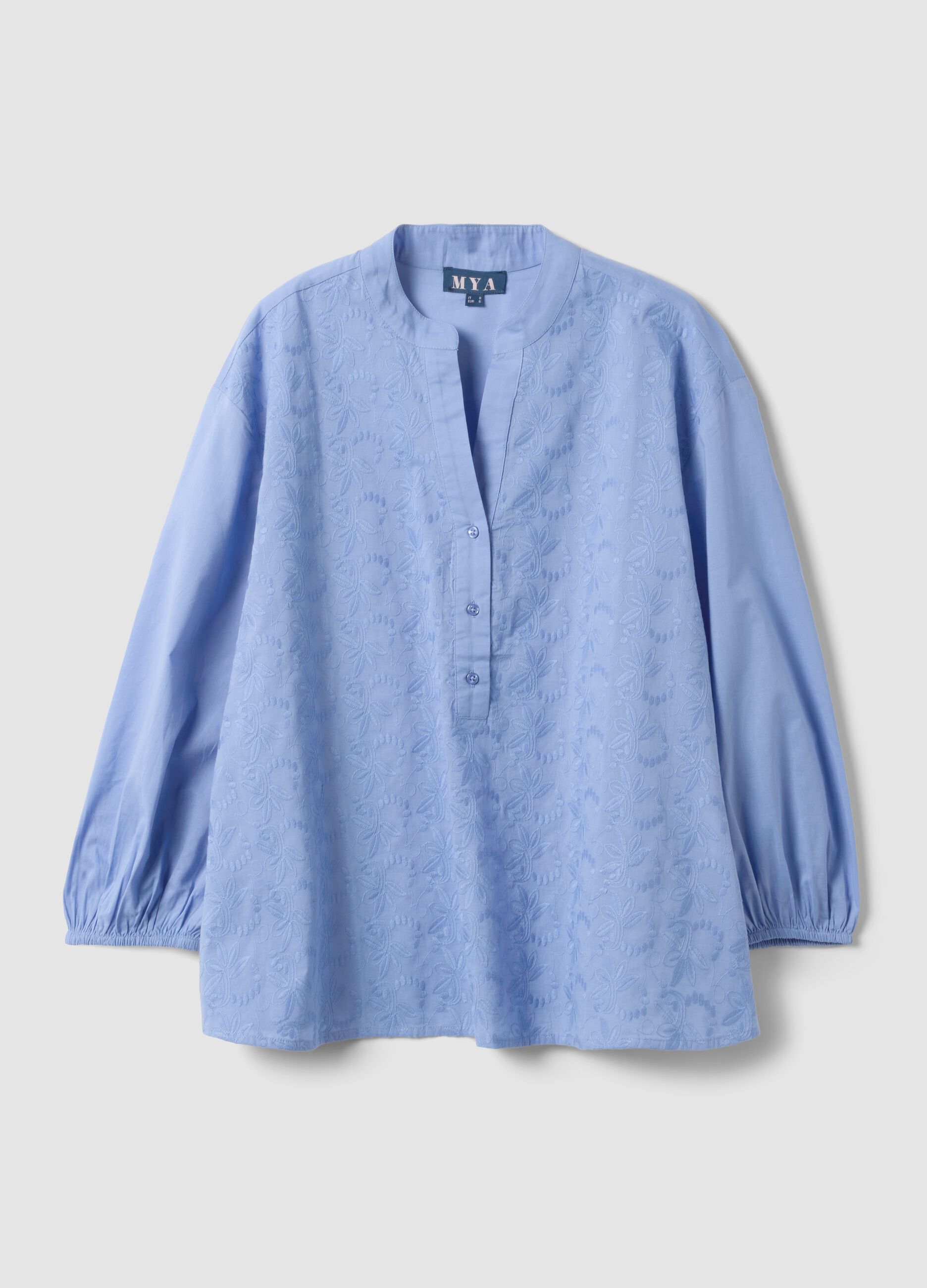 Light blue pure cotton shirt with embroidery