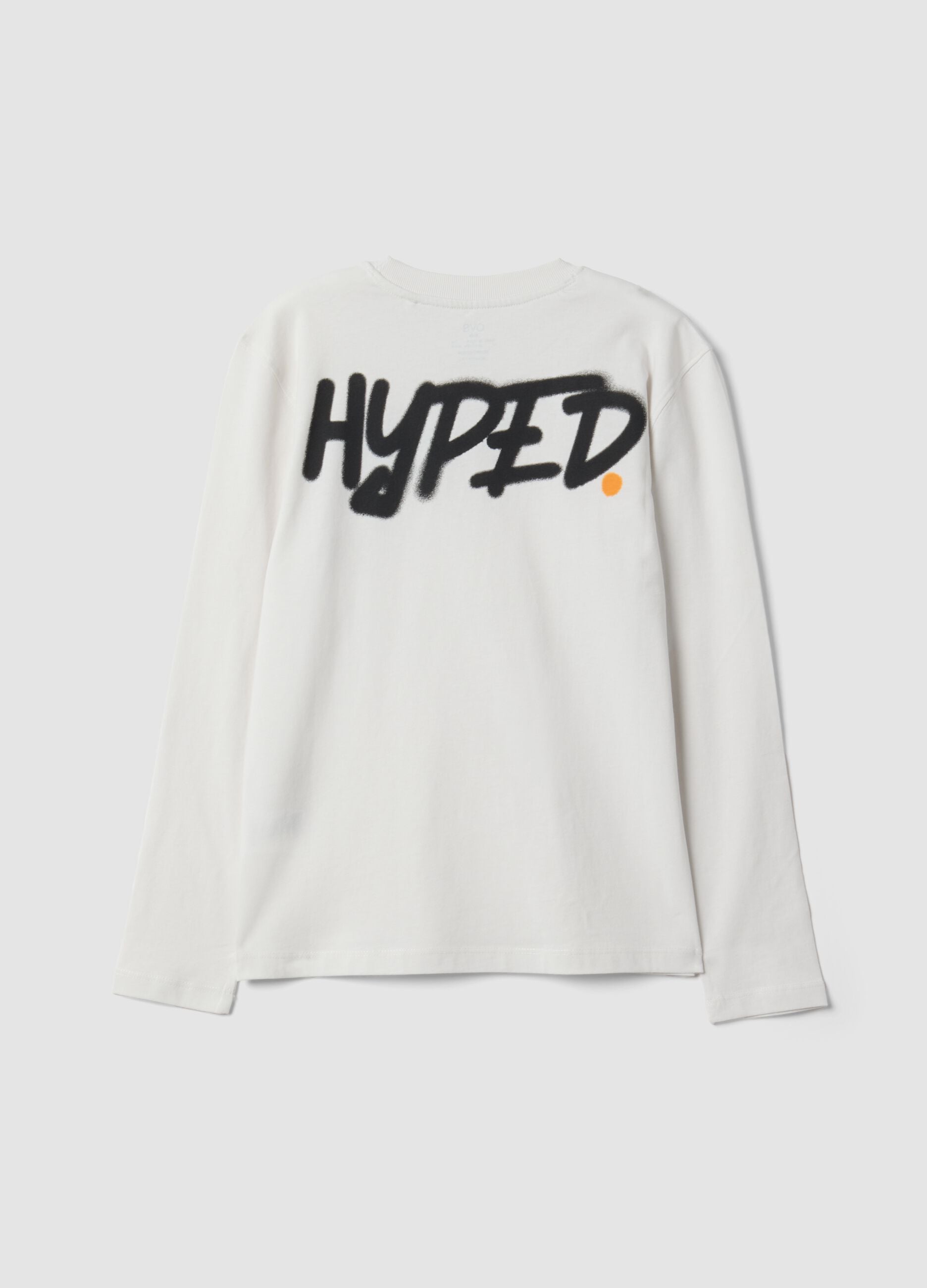 White pure organic cotton T-shirt with "Hyped" print for boys