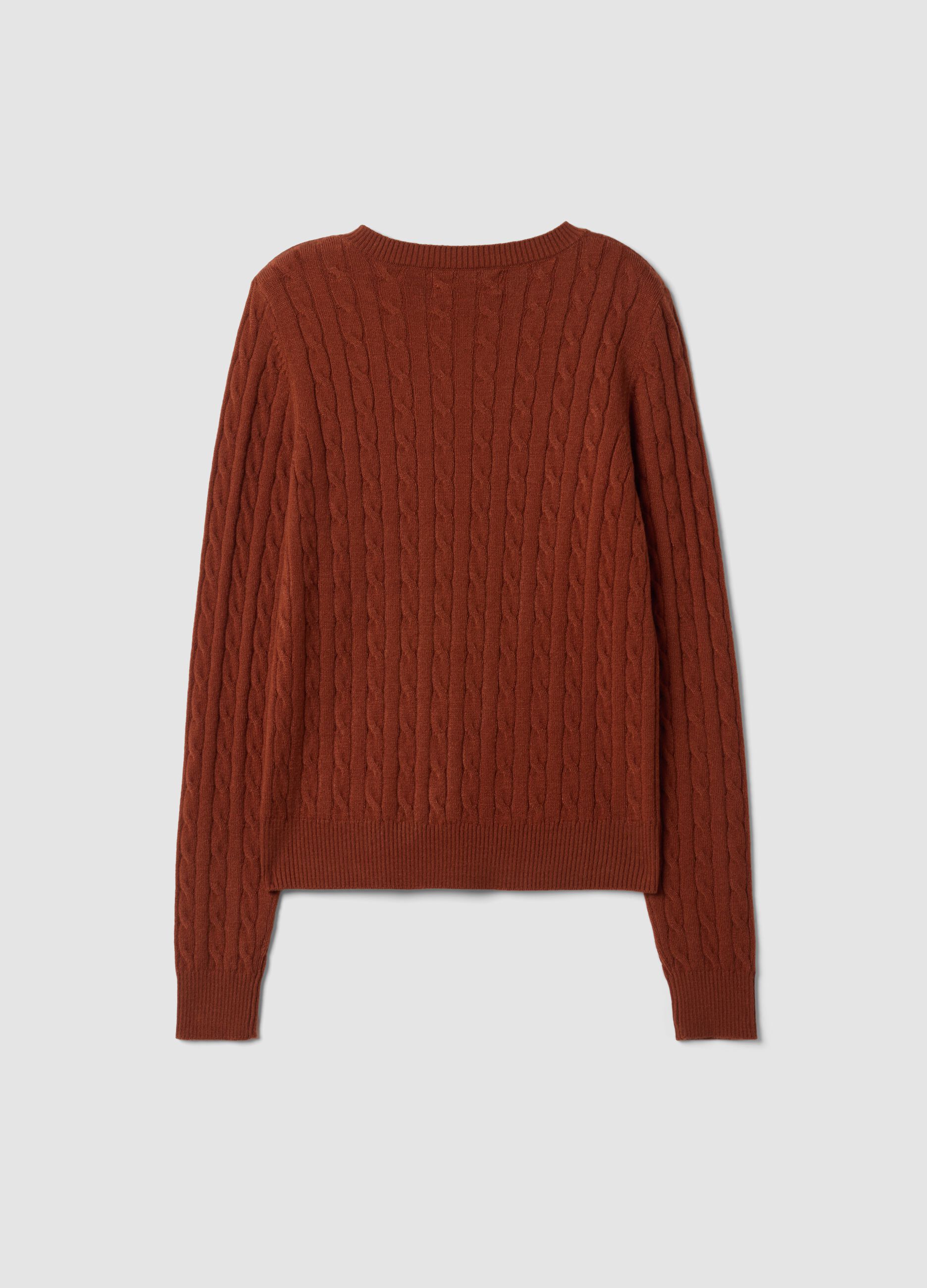 Red cable-knit crew neck jumper, regular fit