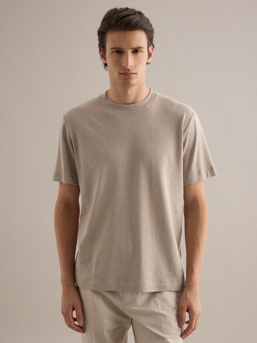Beige linen-cotton blend regular fit t-shirt_0