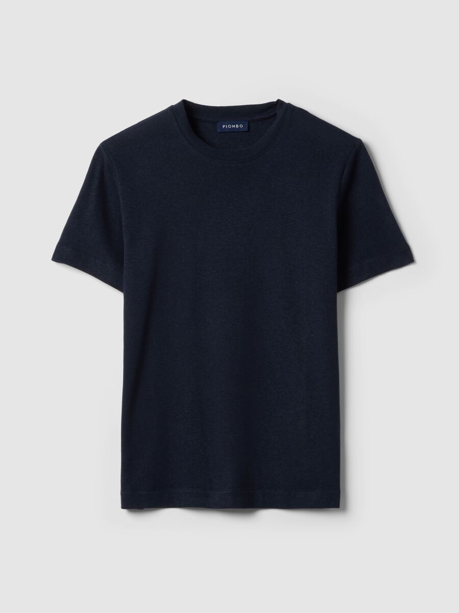 Blue linen-cotton blend regular fit t-shirt_4