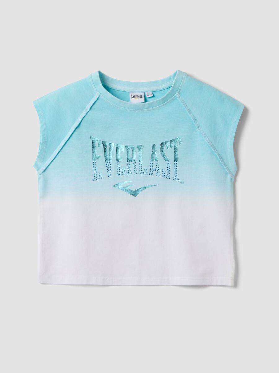 T-shirt azzurra in cotone elasticizzato a maniche corte per bambina regular fit_0