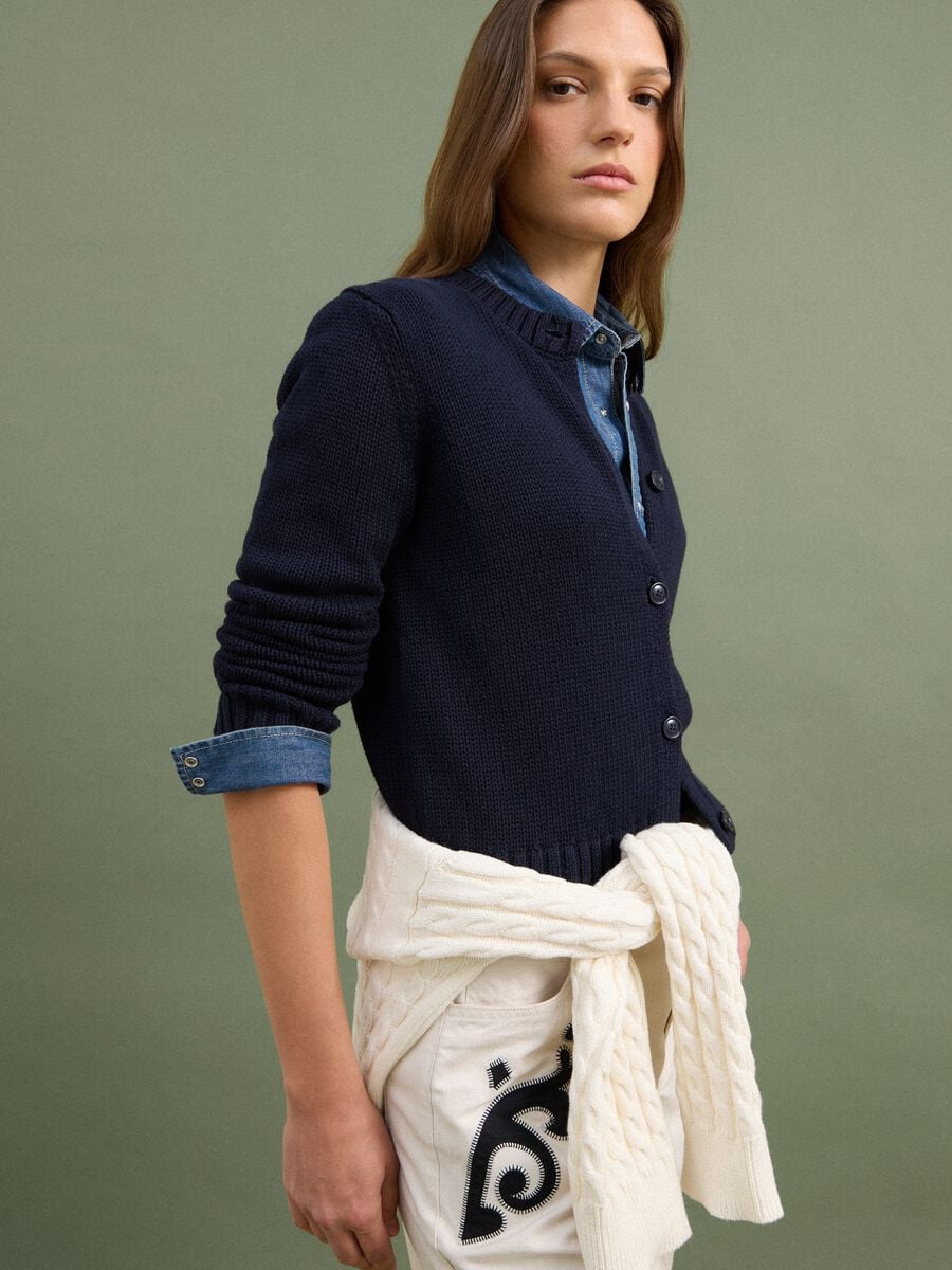 Navy pure cotton cardigan with buttons, regular fit_1