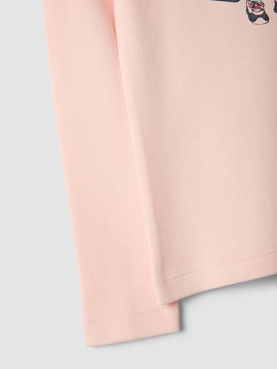 Pink organic cotton T-shirt with mock neck and teddy bear print_3
