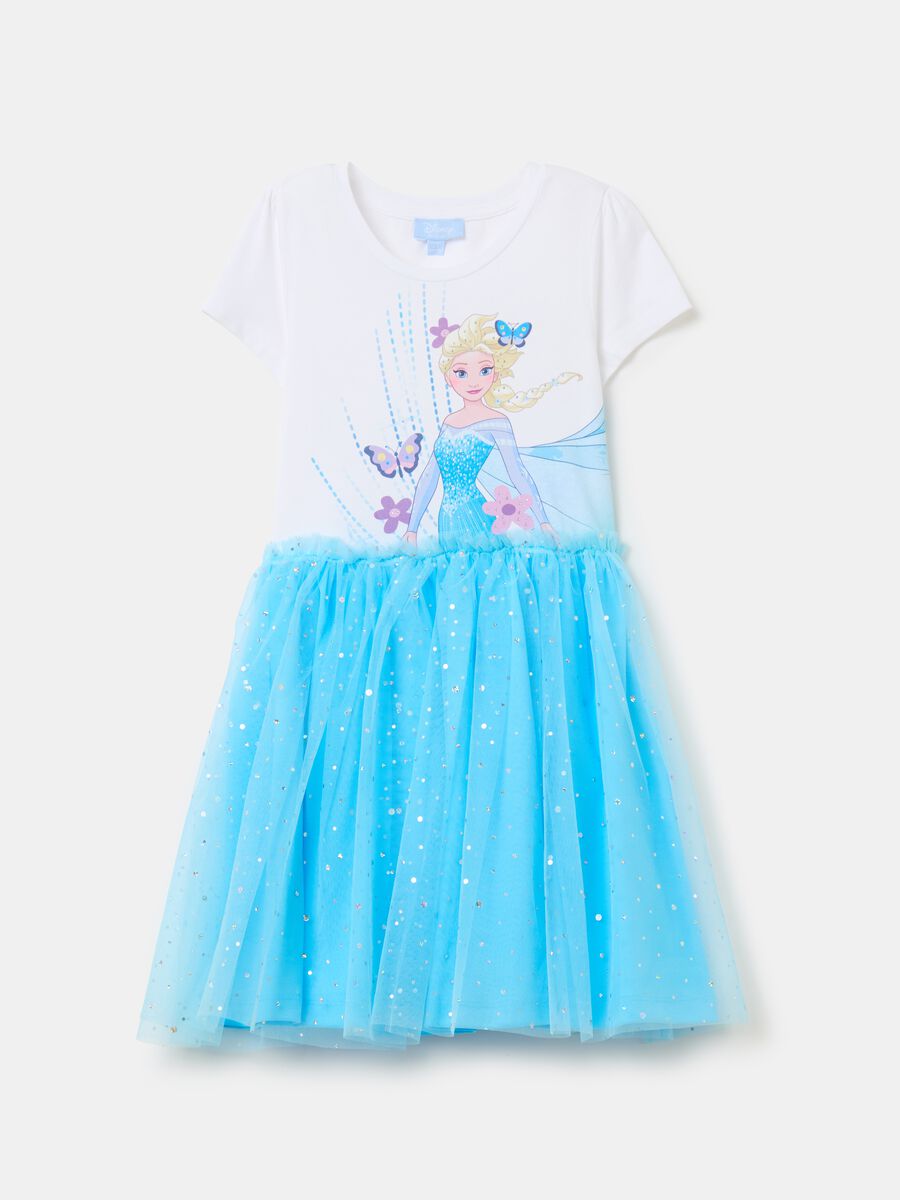 Dress with skirt in tulle and Elsa print_0