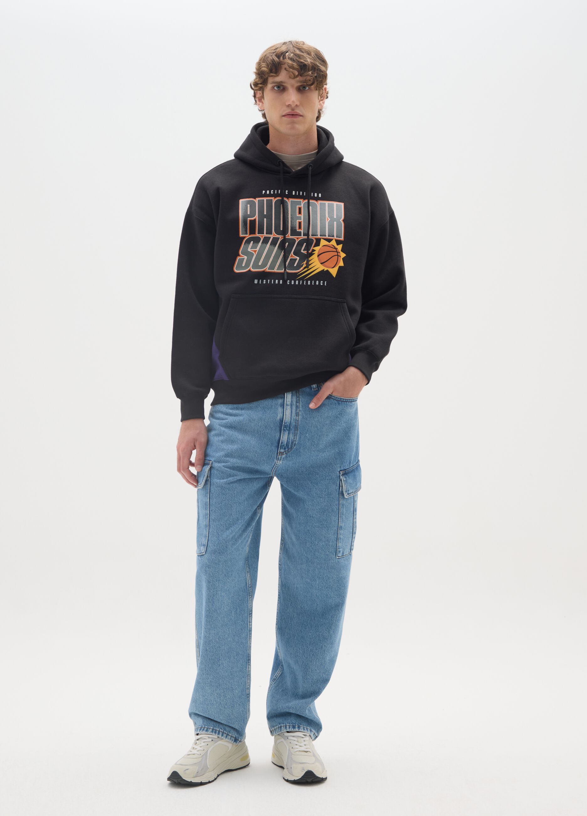 Black cotton blend hoodie with Phoenix Suns print