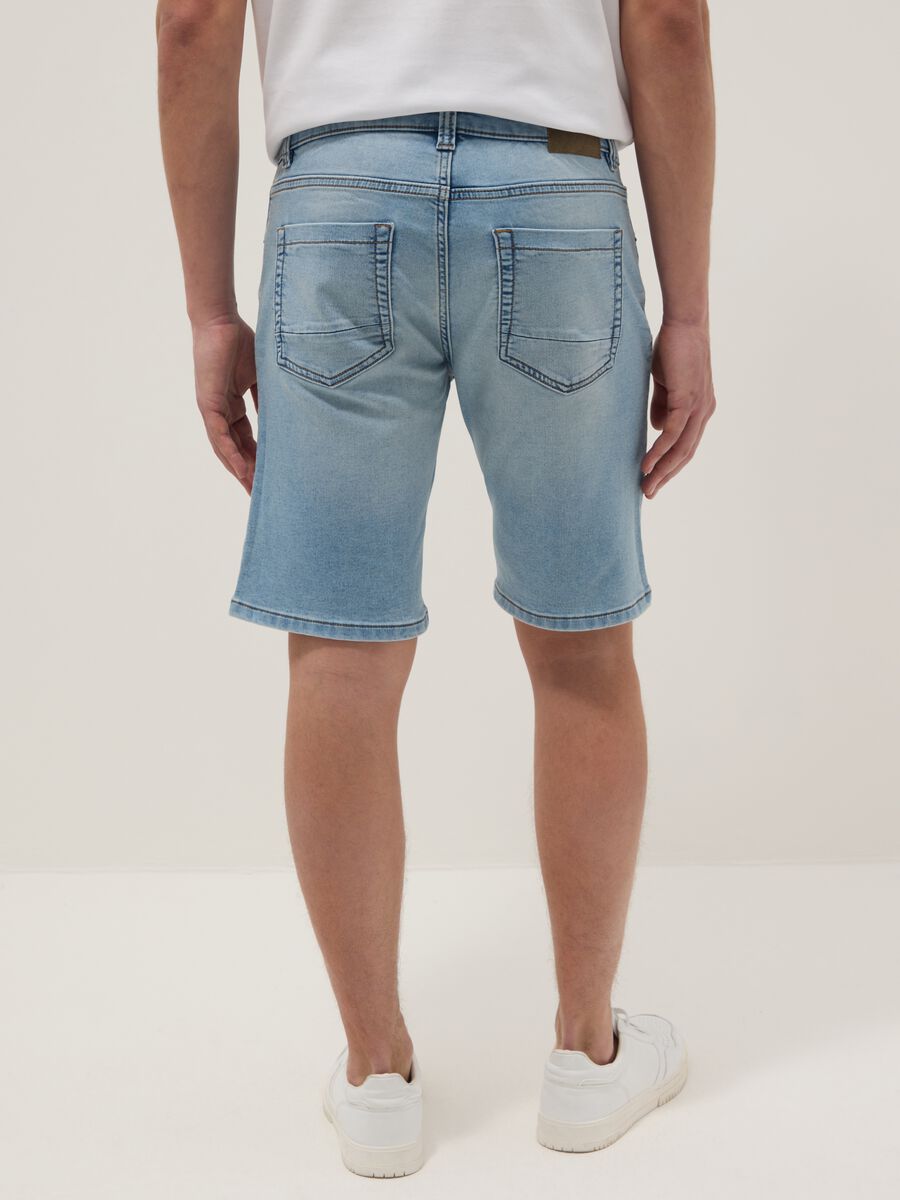 Slim Fit Light Blue Stretch Denim Cotton Blend Shorts_2