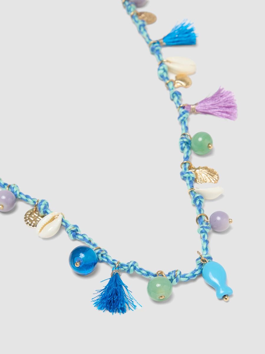 Multicoloured rope necklace with decorative charms_1