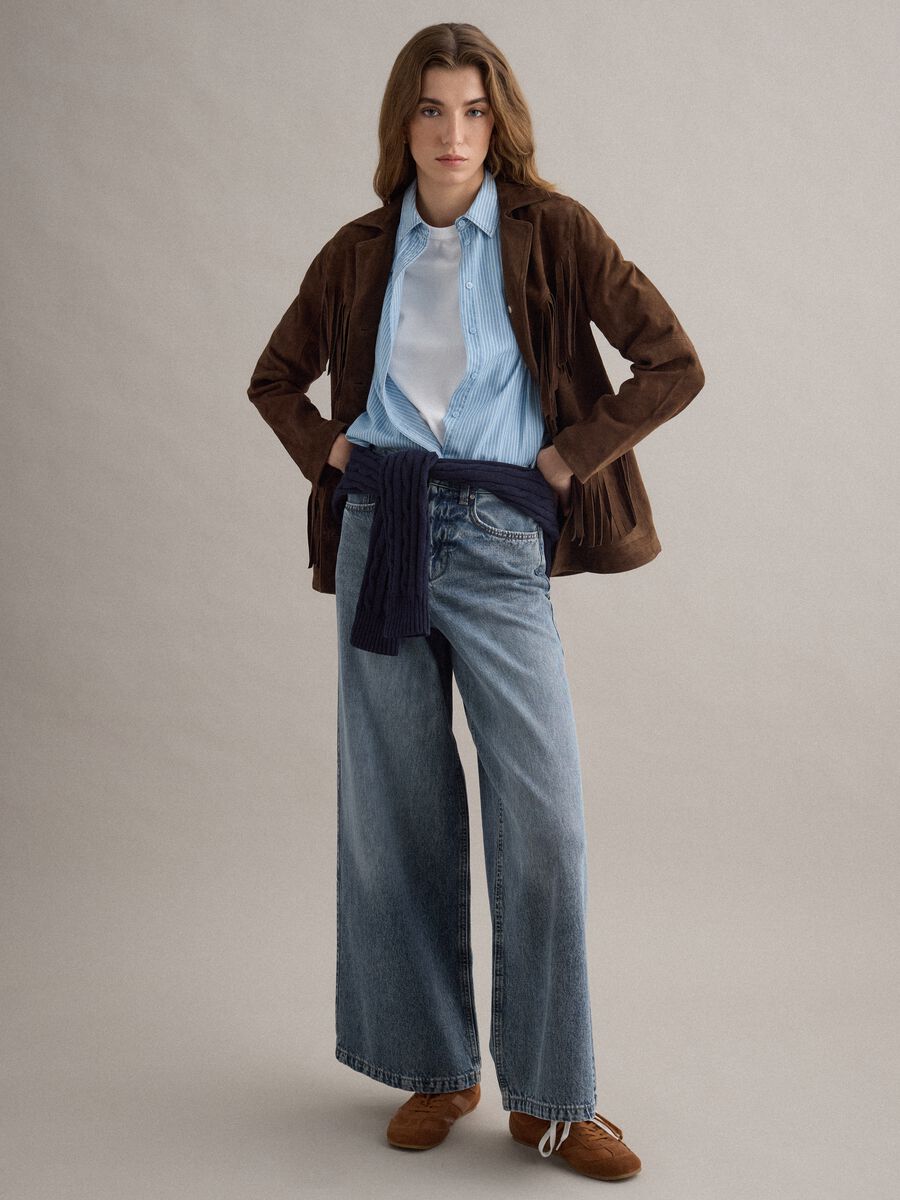 Brown genuine leather jacket with fringes_3