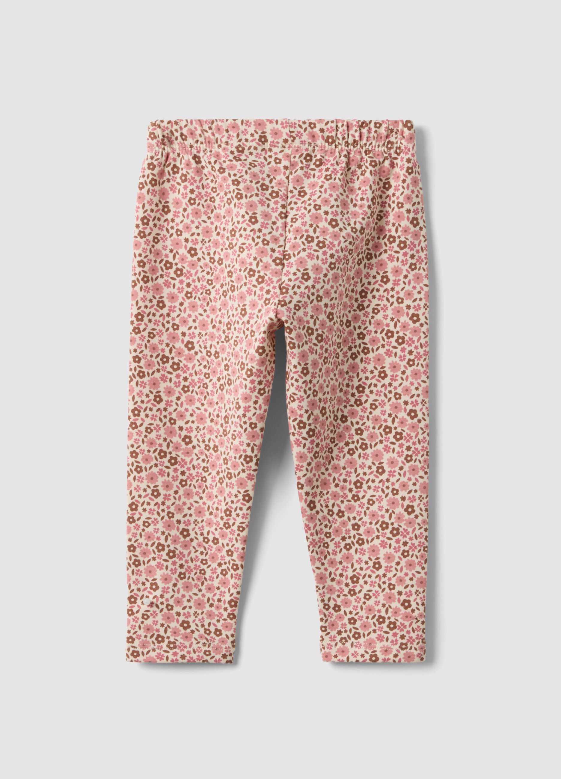 Pink floral stretch cotton leggings