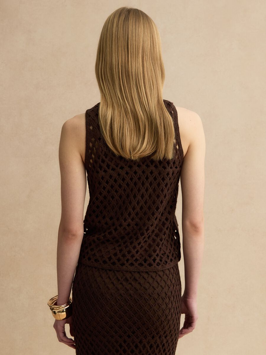 Braunes Regular-Fit-Tanktop aus Baumwollmix mit Mesh-Design_3