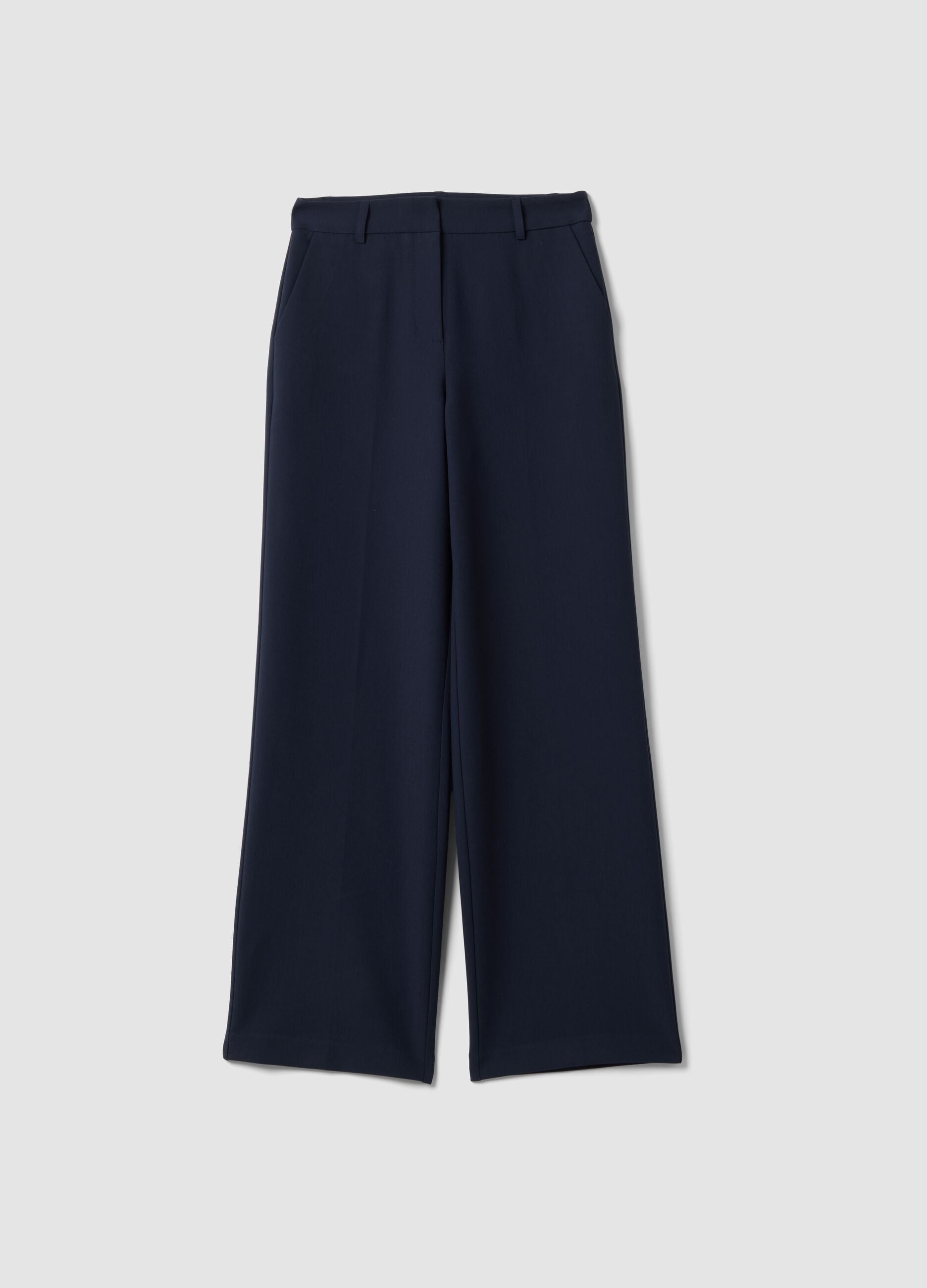 Straight-leg blue stretch viscose trousers