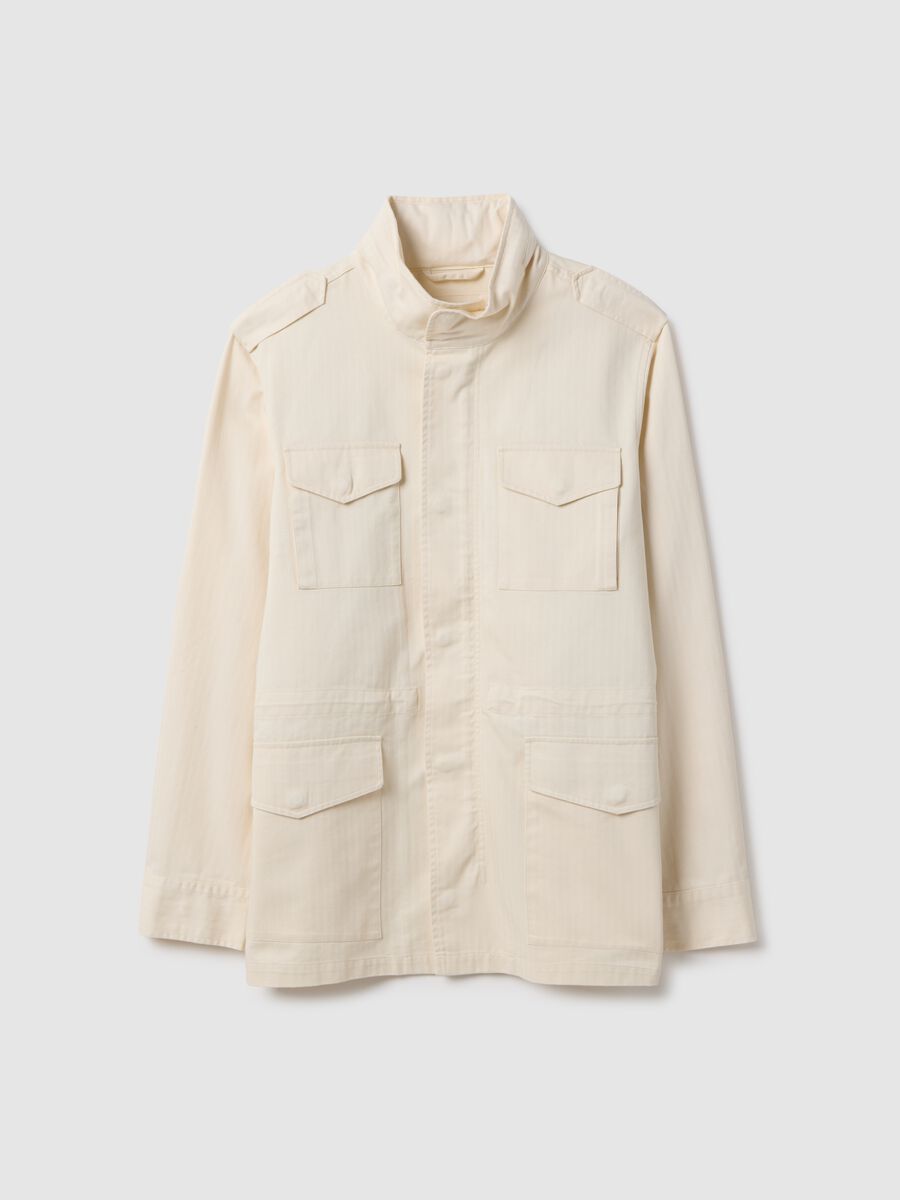 Beige cotton parka jacket, regular fit with pockets and zip_4